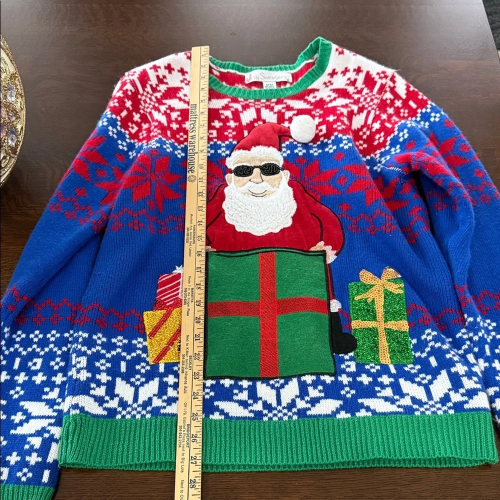 Festive Santa Crewneck Jolly sweaters  in Red, Blue, and Green Medium